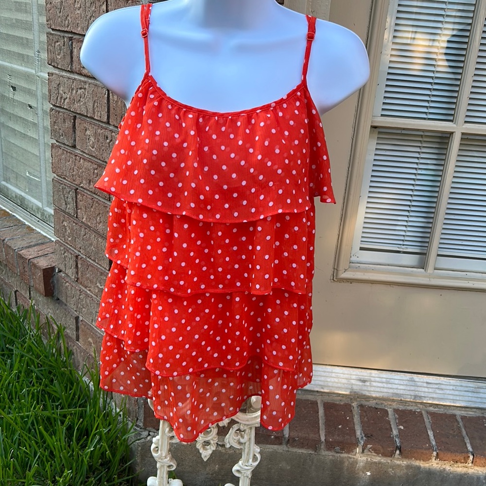 Forever 21 orange and white polka dots ruffle top - Picture 6 of 6